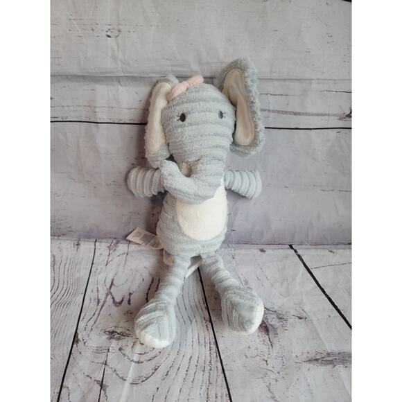 Chick Pea Elephant Plush Gray Corduroy Textured Pink Bow 11” Embroidered Eyes - Picture 1 of 7